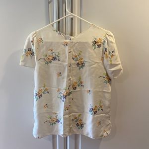 100% silk button up floral “tee”